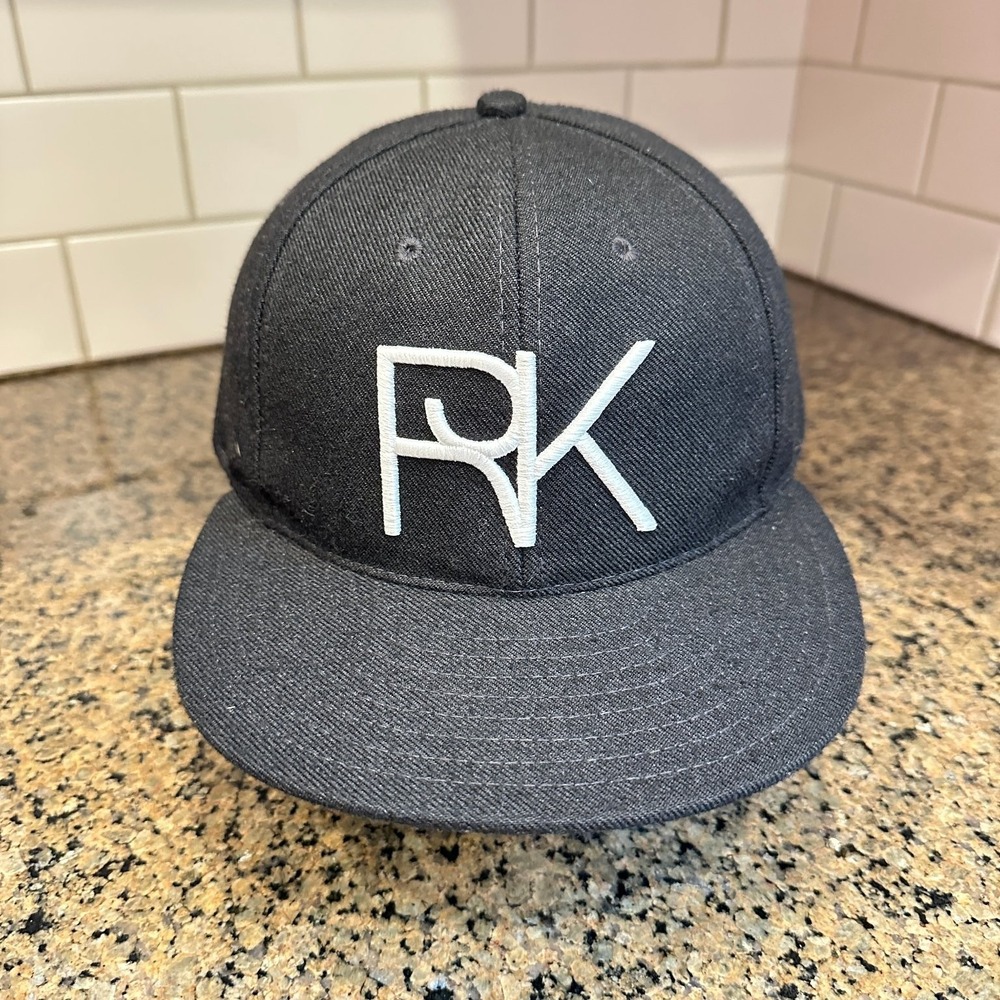 RK Snapback Hat Men's Adjustable Black White Embroidered Logo Flat Brim